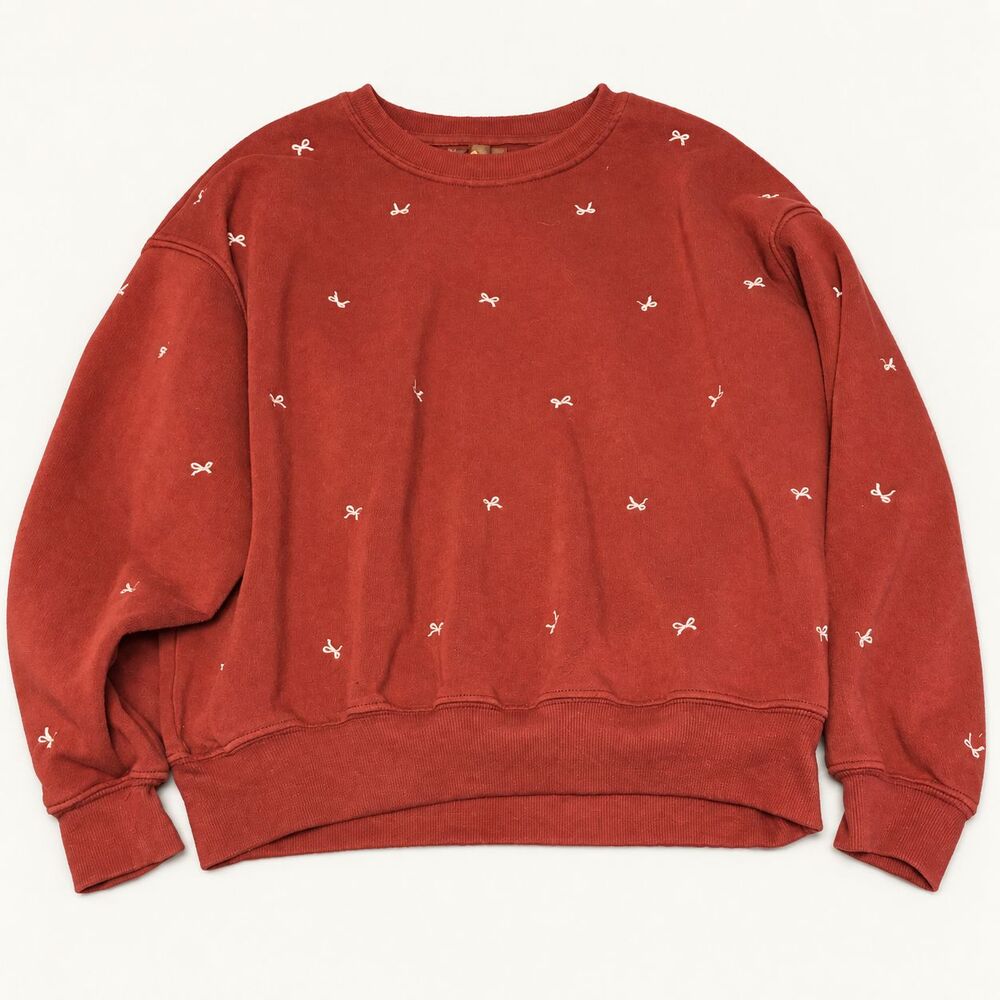 Local Hearts Club Bow Embroidered Crewneck Sweatshirt Size S Rust Red
